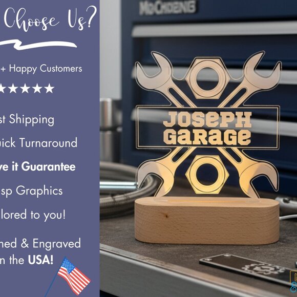 Personalized Garage Night Light – Custom LED Lamp for Mechanics - Picture 4 of 8